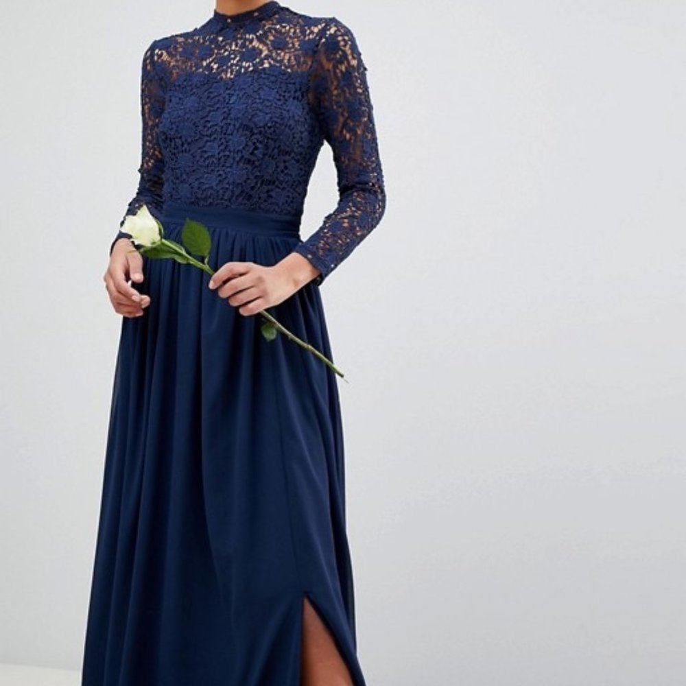 Club L Blue Maxi Dress with Lace Sleeves